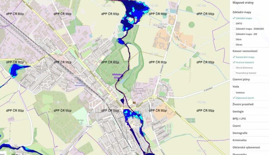 Záplavové oblasti ČR mapa GEOPAS